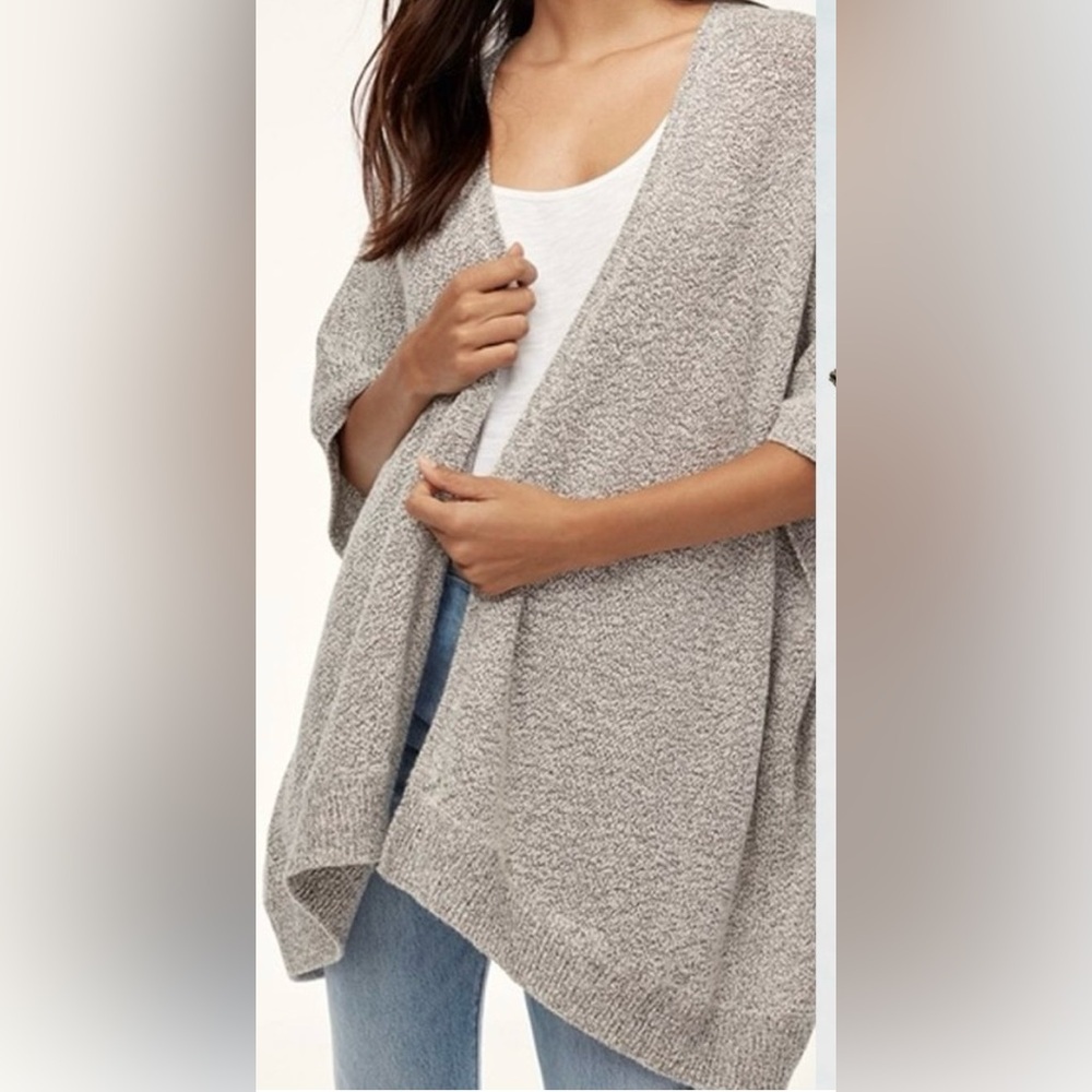 TNA Soft Brown Speckled Oversized Longline Wrap Style Poncho Medium Knit Sweater